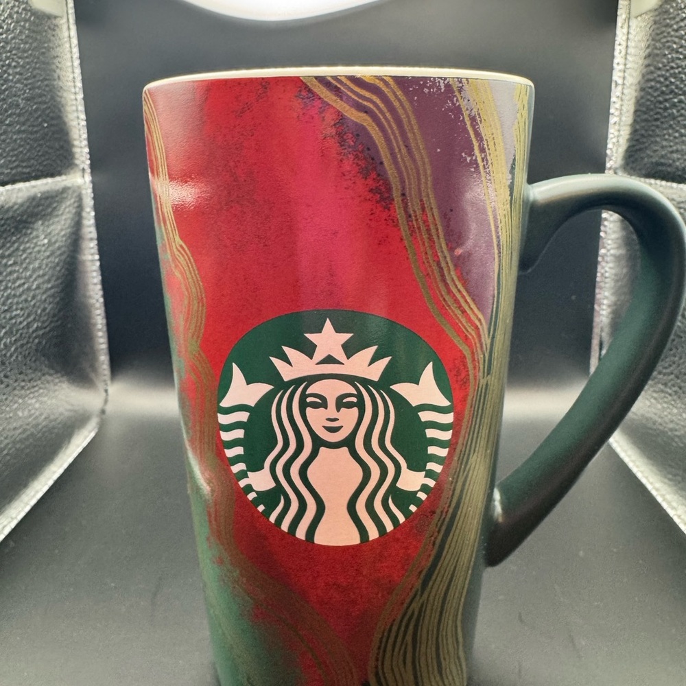 Starbucks 2021 Christmas  collectible  Deep Green red gold swirl Ceramic Mug